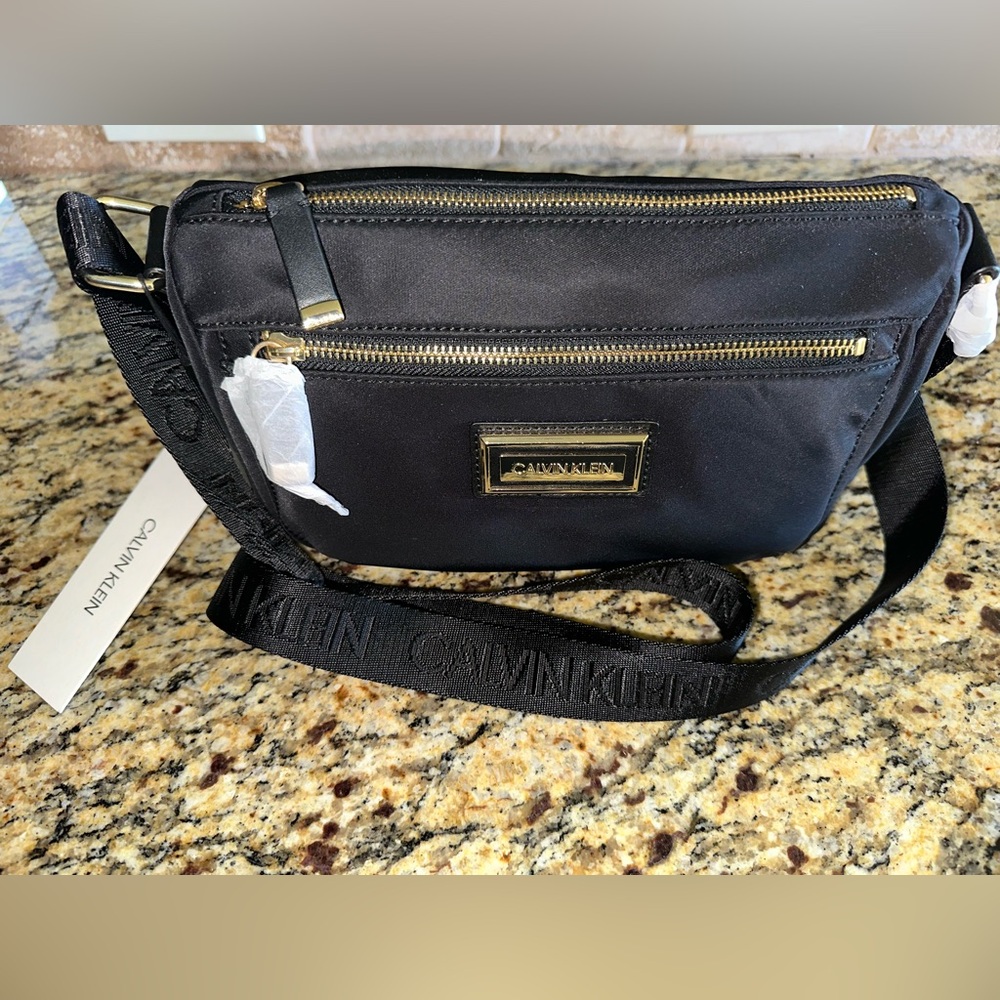 Calvin Klein Black Crossbody with Gold Accent Logo
